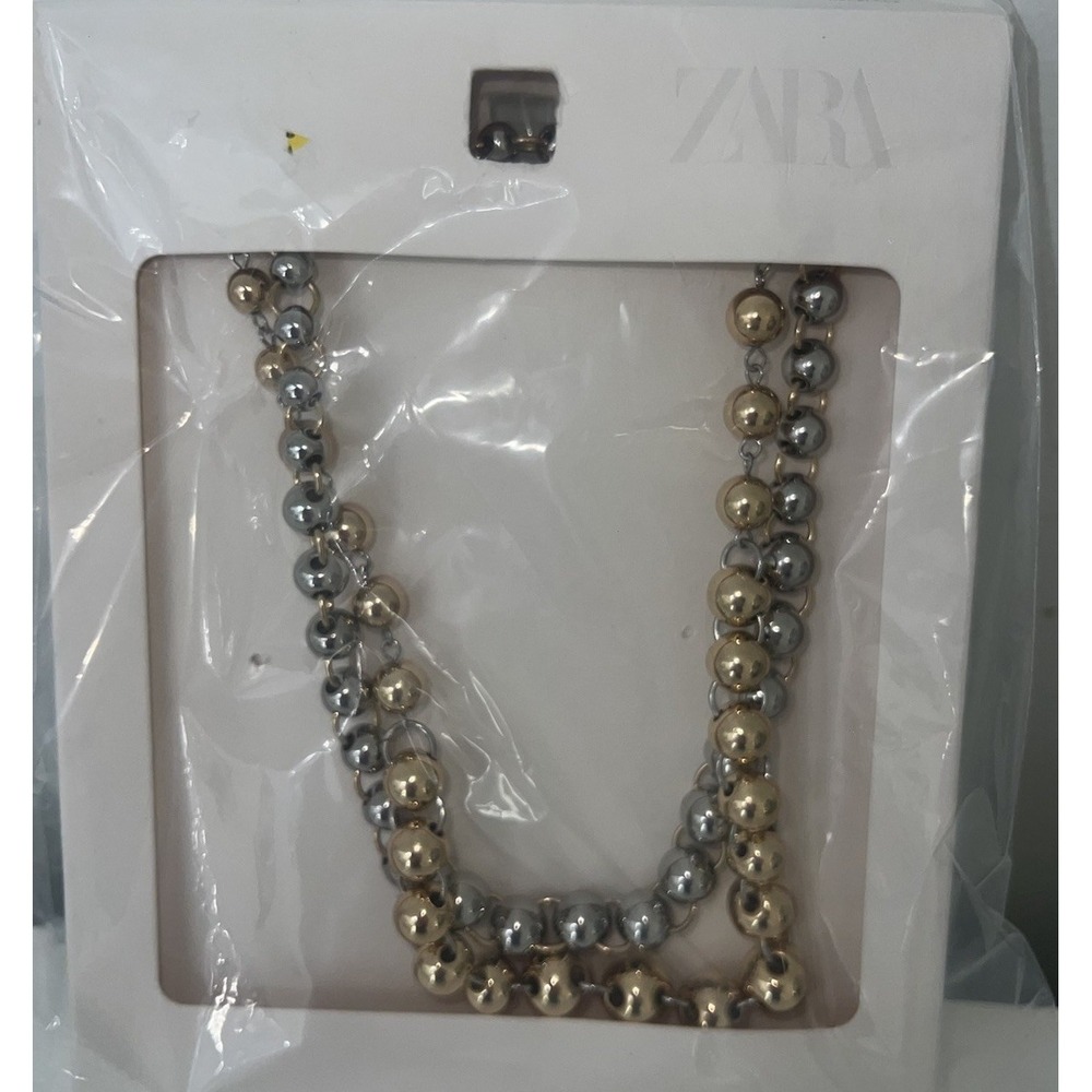 Zara Two-Tone Mixed Metal Ball Chain Necklace,open Box(…/b61)